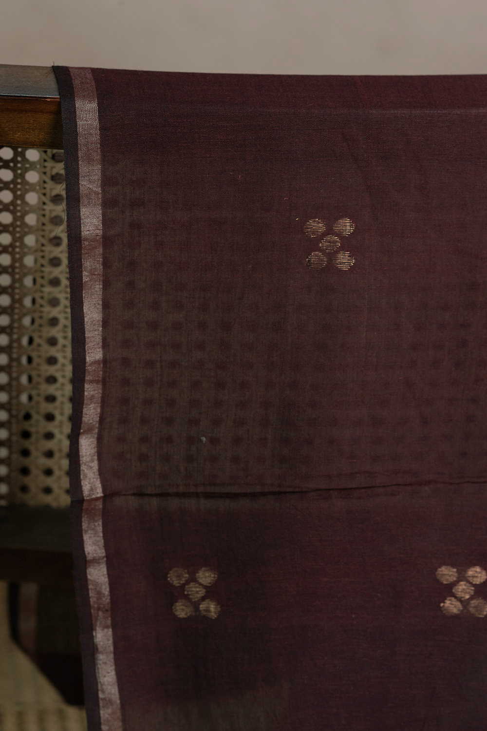 Dark Cocoa Brown Jamdani Cotton Fabric - Image 2