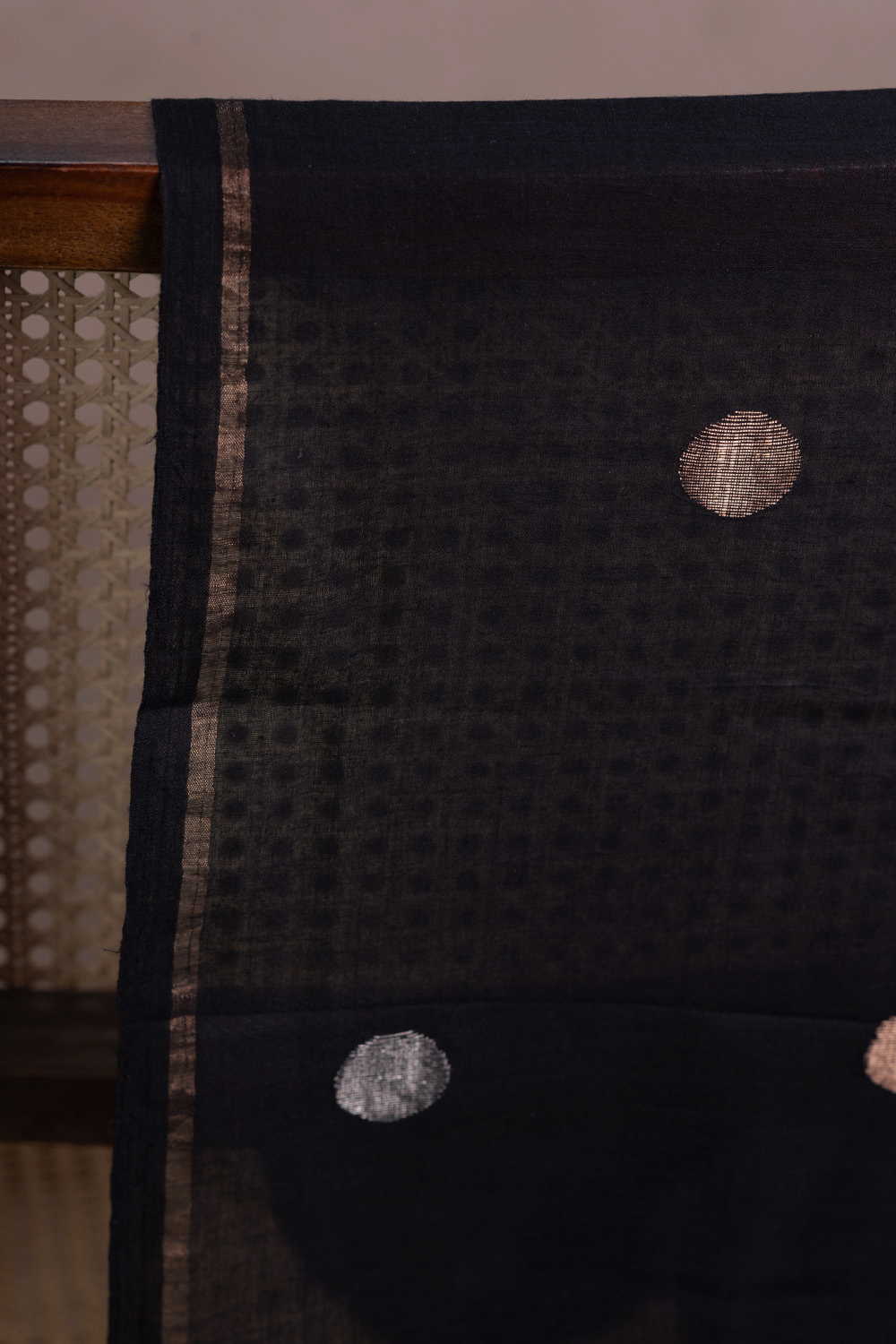 Gold & Silver Zari Polka Jamdani Cotton Fabric