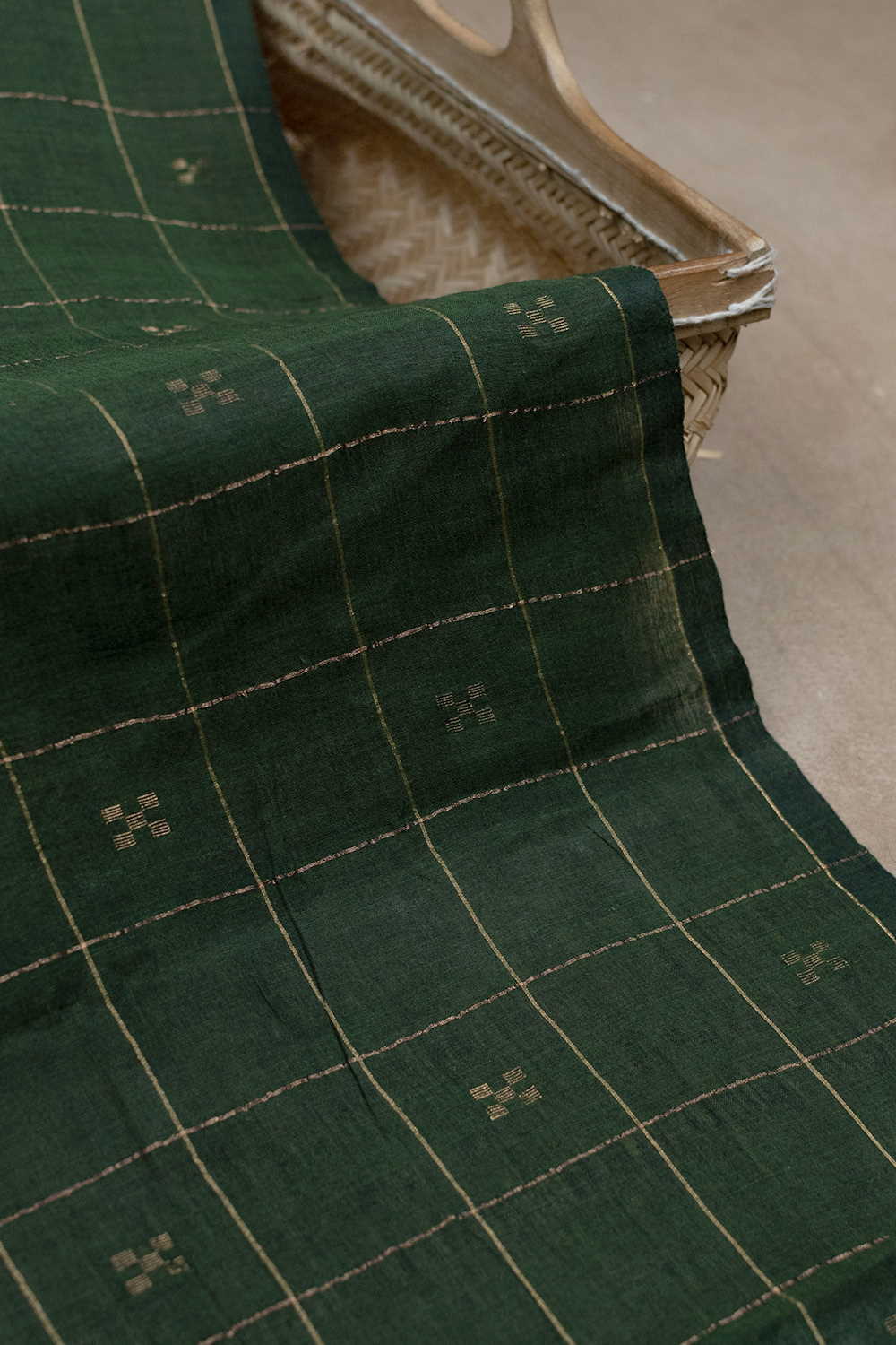 Bottle Green Jamdani Cotton Fabric