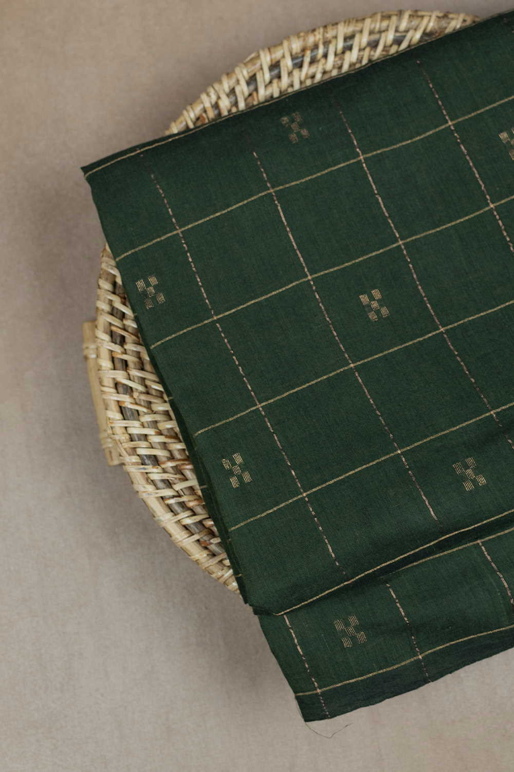 Bottle Green Jamdani Cotton Fabric - Image 2