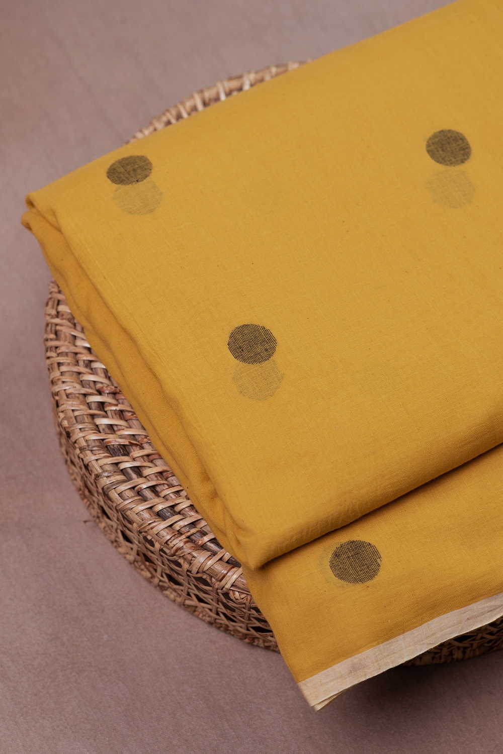 Black with Yellow Jamdani Cotton Fabric