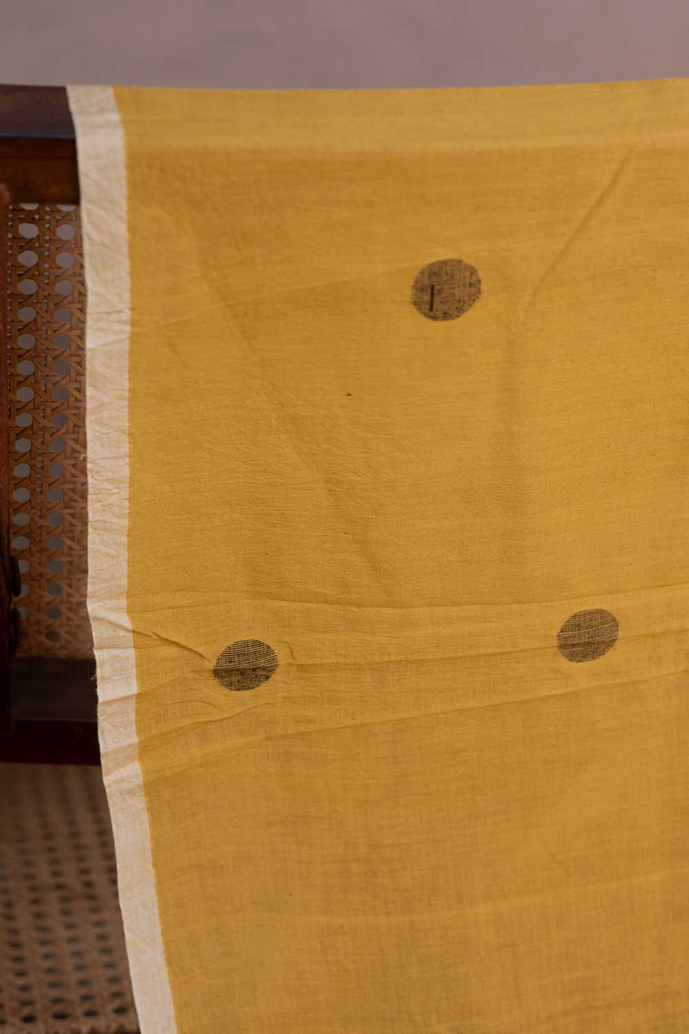 Black with Yellow Jamdani Cotton Fabric - Image 2