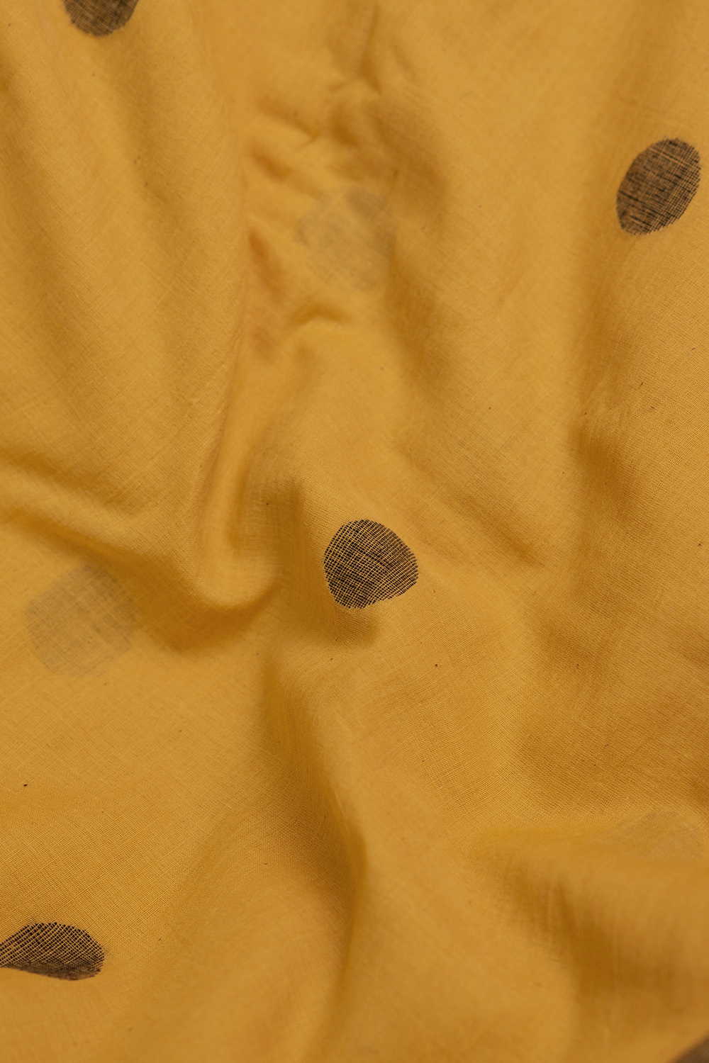 Black with Yellow Jamdani Cotton Fabric - Image 3
