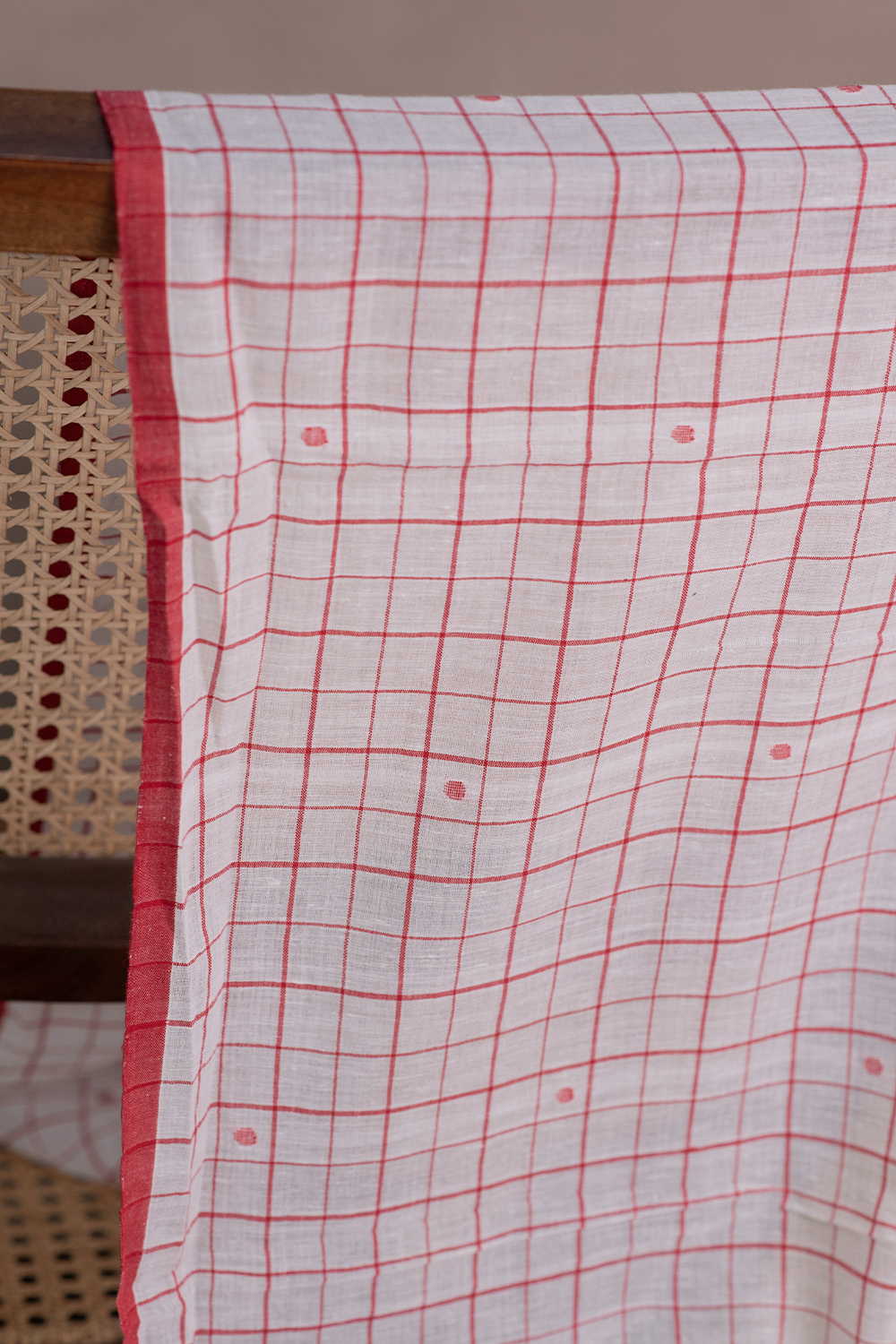 Checkered on Cream Jamdani Cotton Fabric