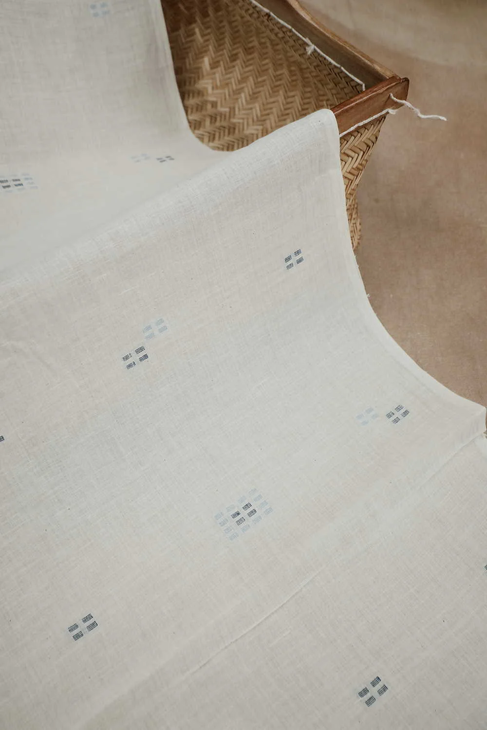 Snow Cream with Butta Jamdani Cotton Fabric - Image 2