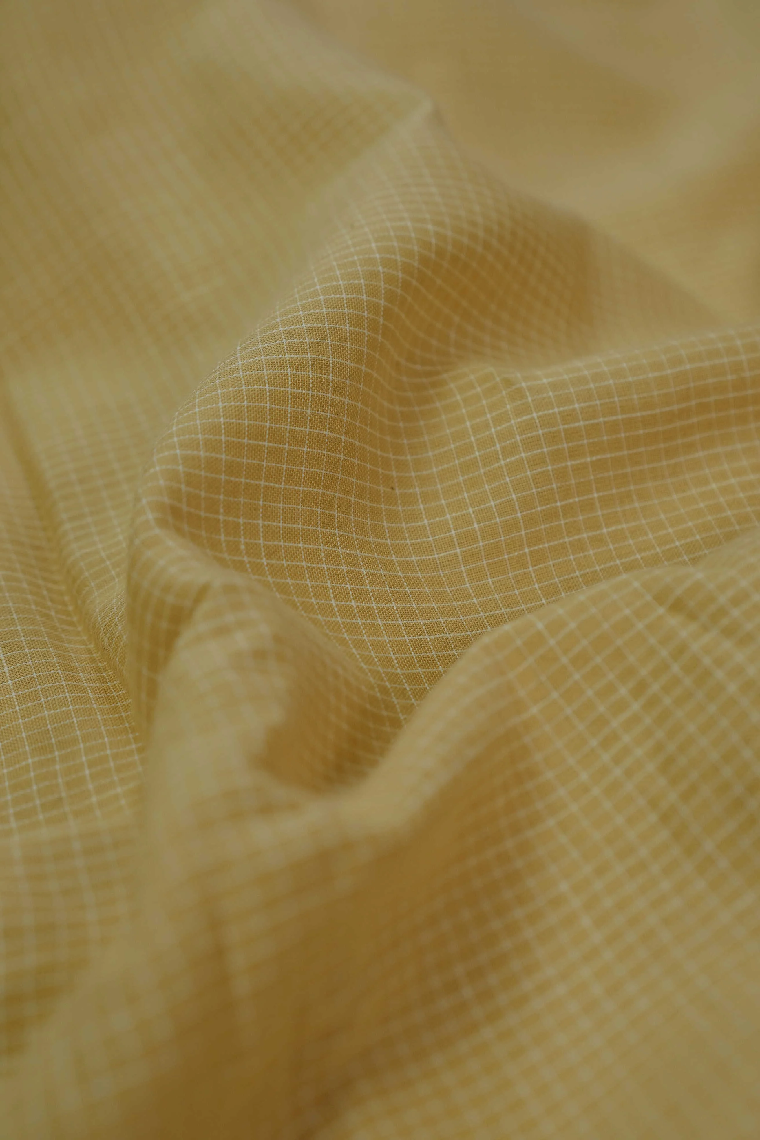 Checkered Yellow Handwoven Cotton Fabric - Image 3