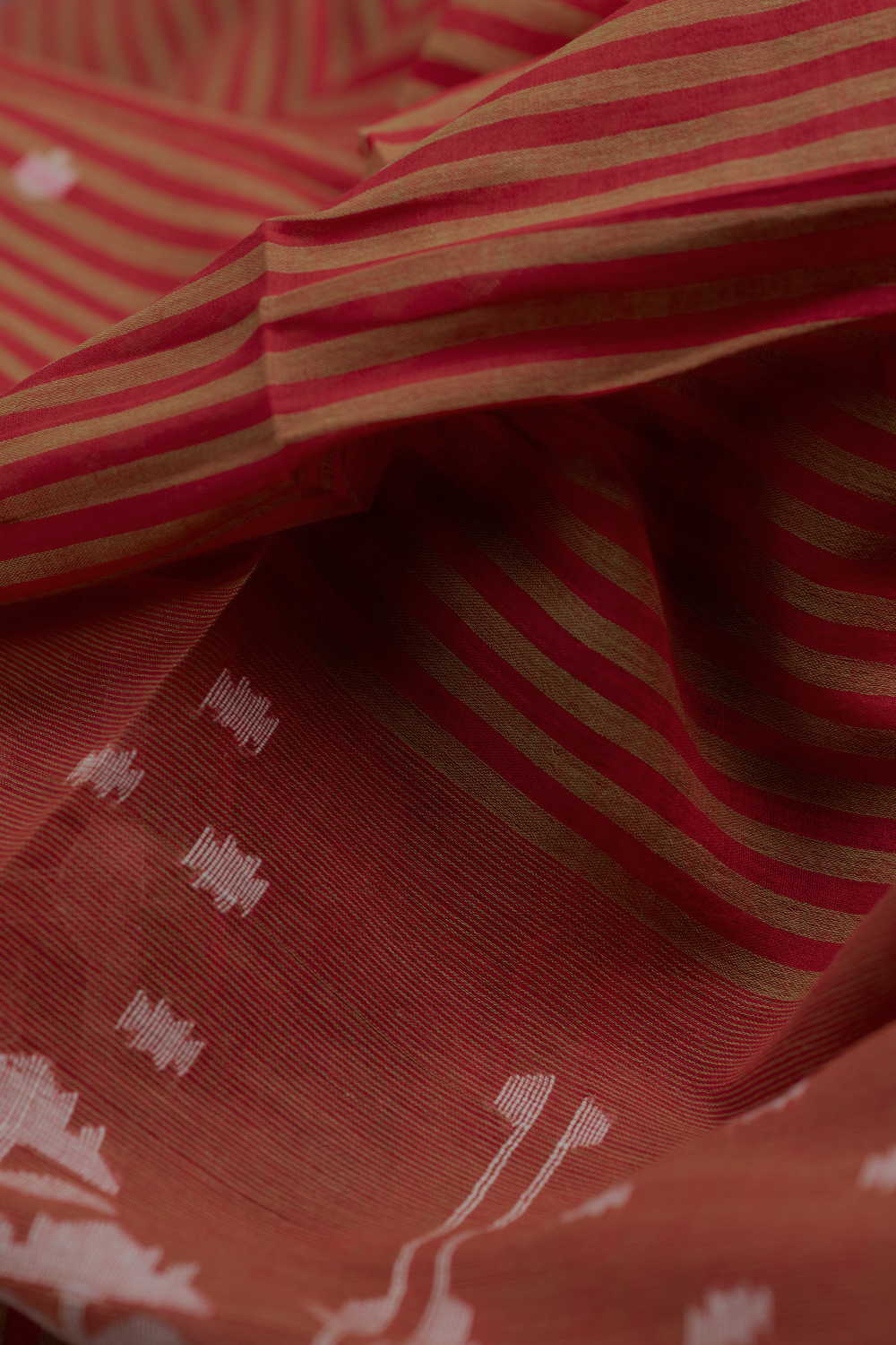 Green & Red Stripe Jamdani Border Cotton Fabric - Image 3