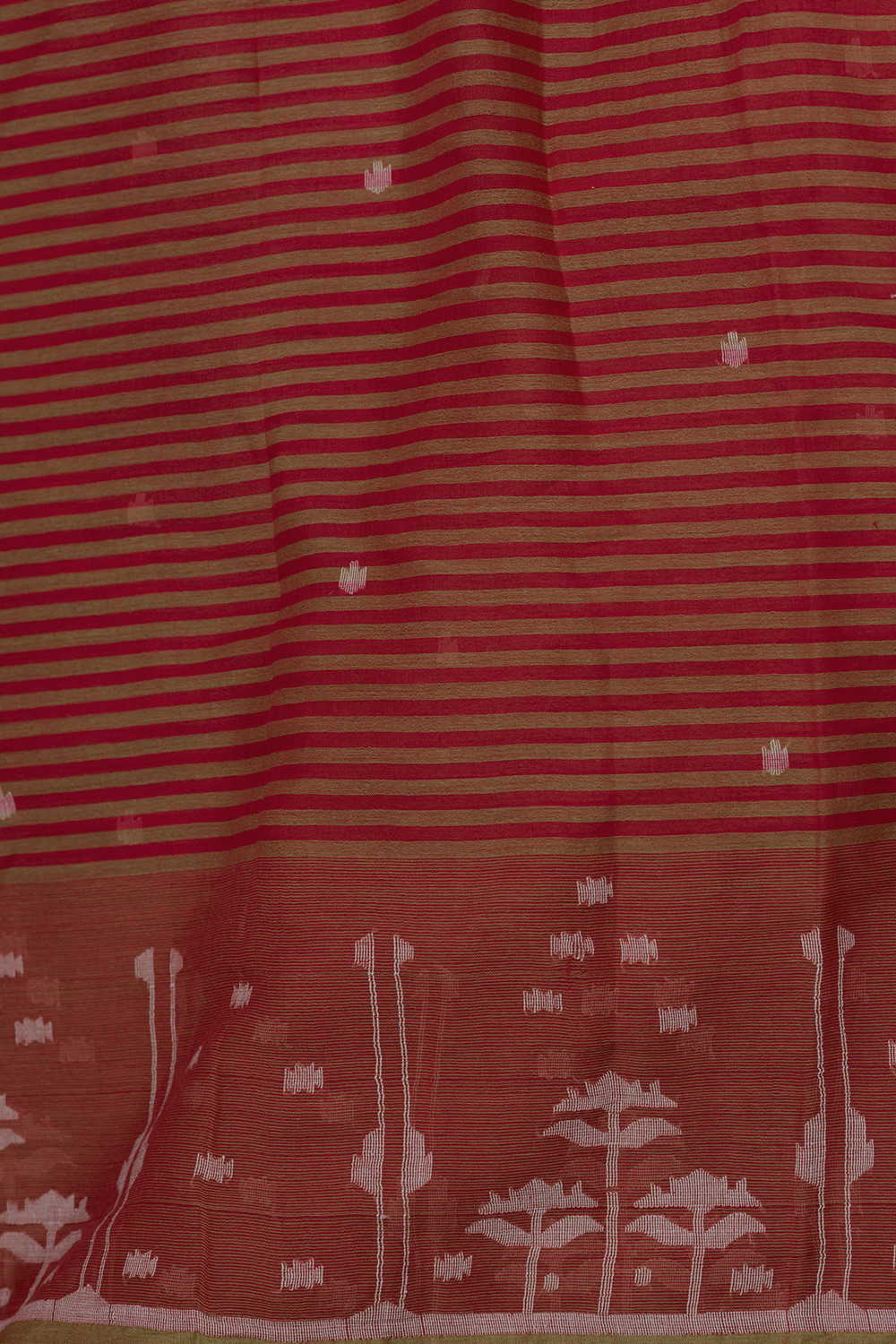 Green & Red Stripe Jamdani Border Cotton Fabric - Image 4