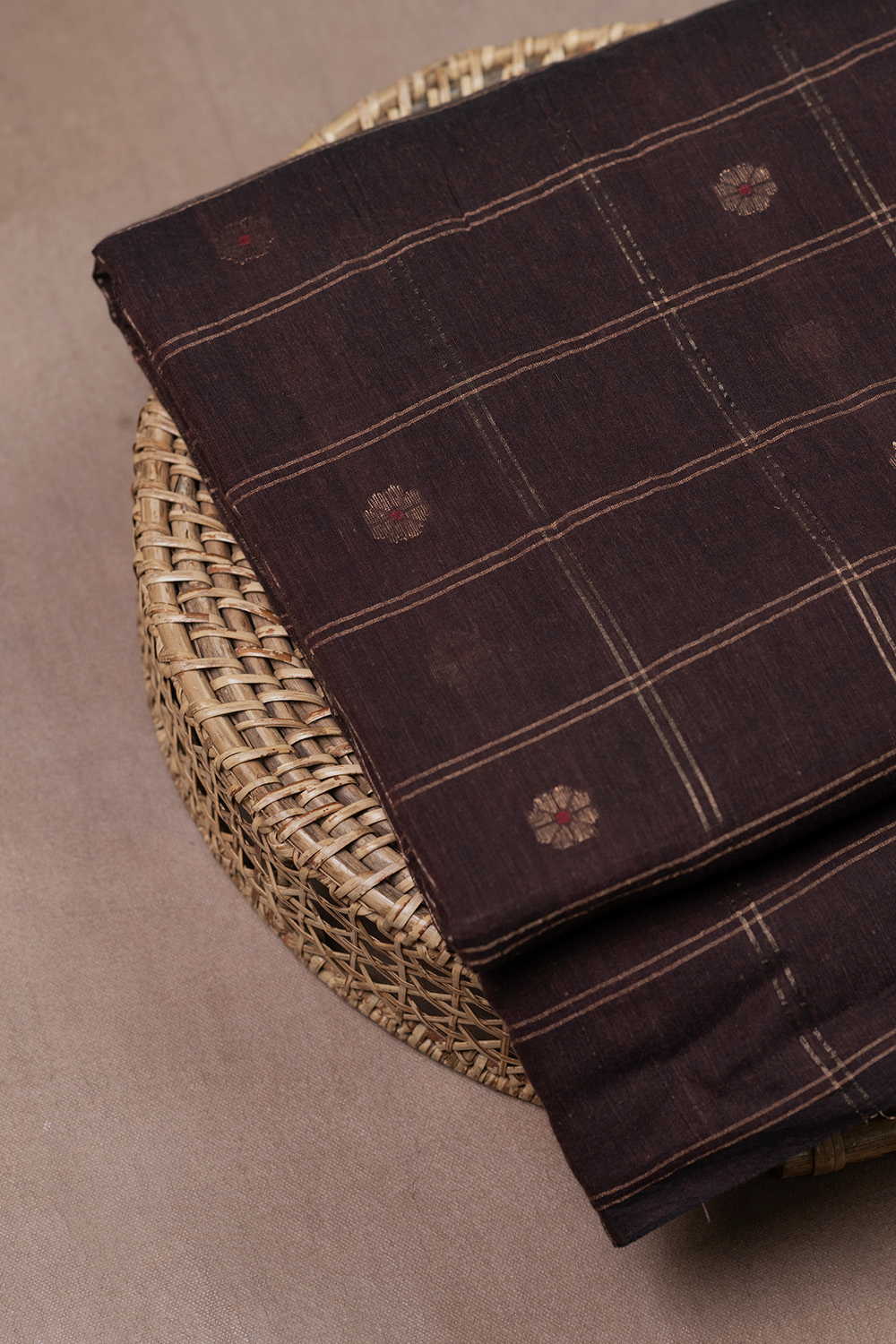 Pecan Brown Jamdani Cotton Fabric