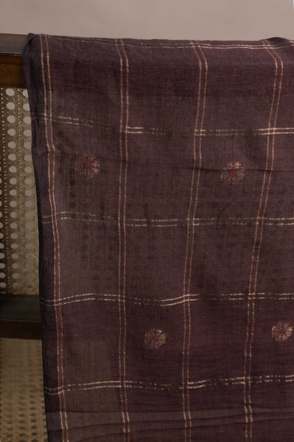 Pecan Brown Jamdani Cotton Fabric - Image 2