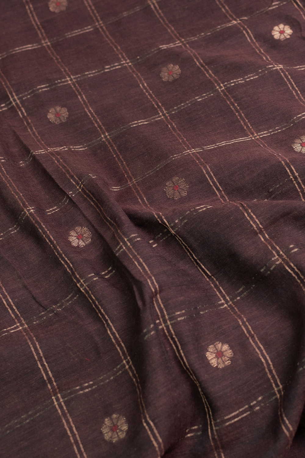 Pecan Brown Jamdani Cotton Fabric - Image 3