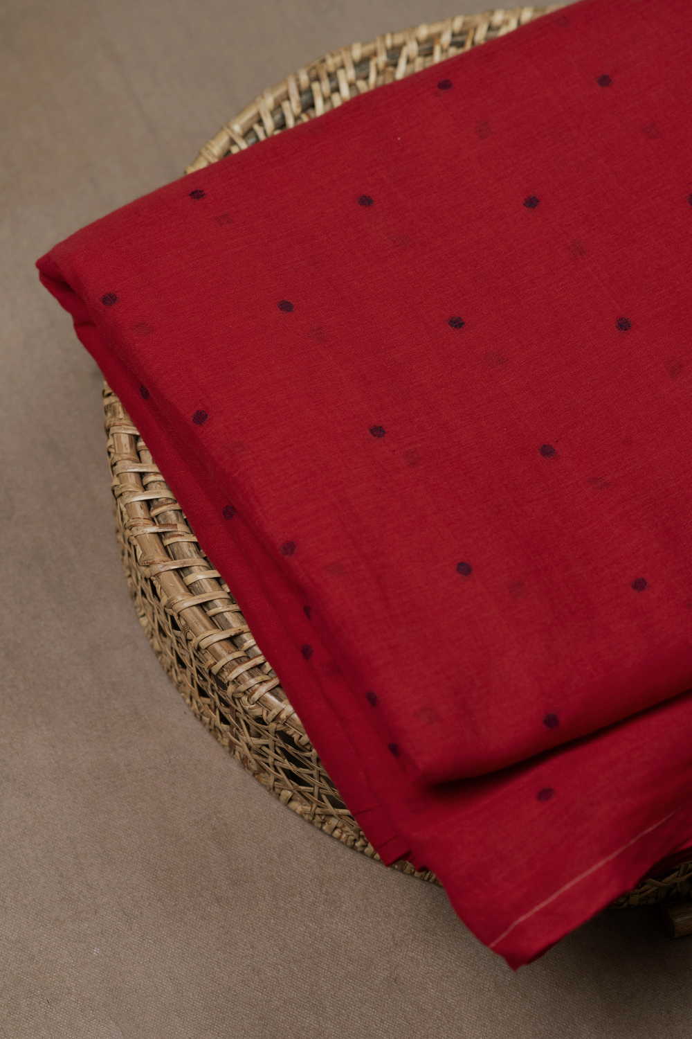 Dark Red with Tiny Butta Jamdani Cotton Fabric - Image 2