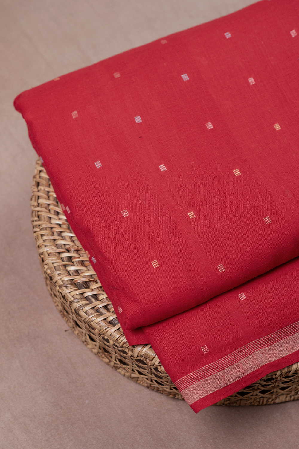 Square Butta - Red Jamdani Cotton Fabric