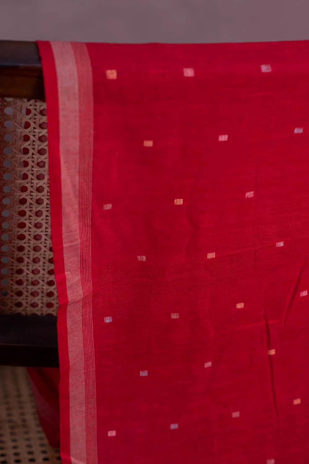 Square Butta - Red Jamdani Cotton Fabric - Image 2