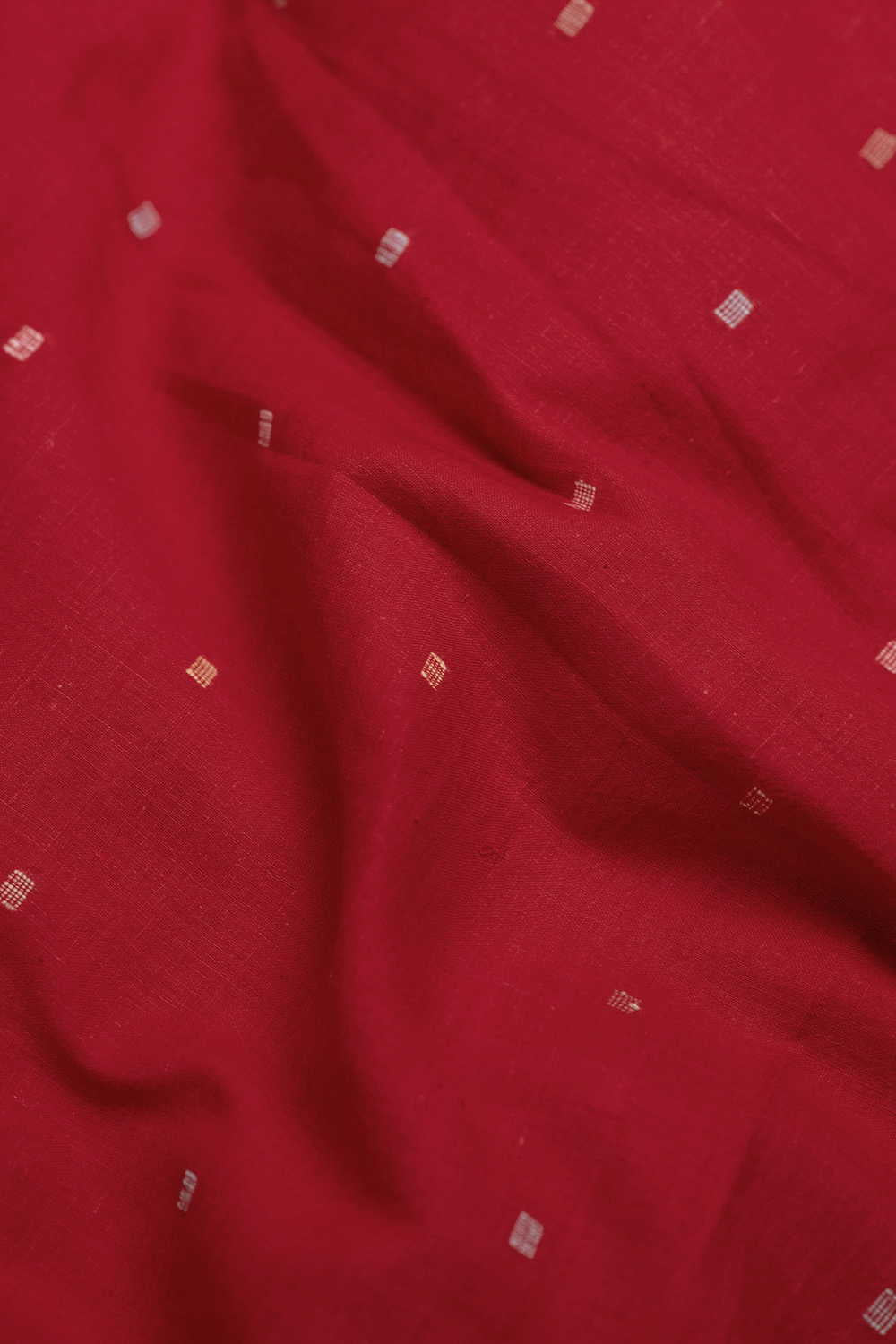 Square Butta - Red Jamdani Cotton Fabric - Image 3