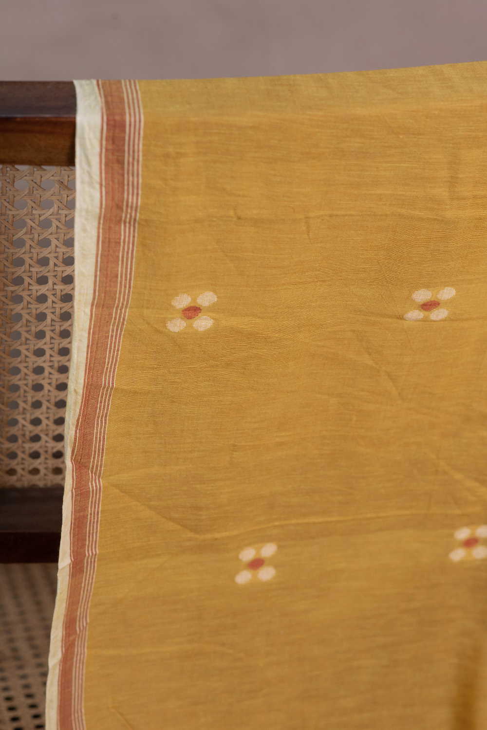 Buttas on Yellow Jamdani Cotton Fabric - Image 2