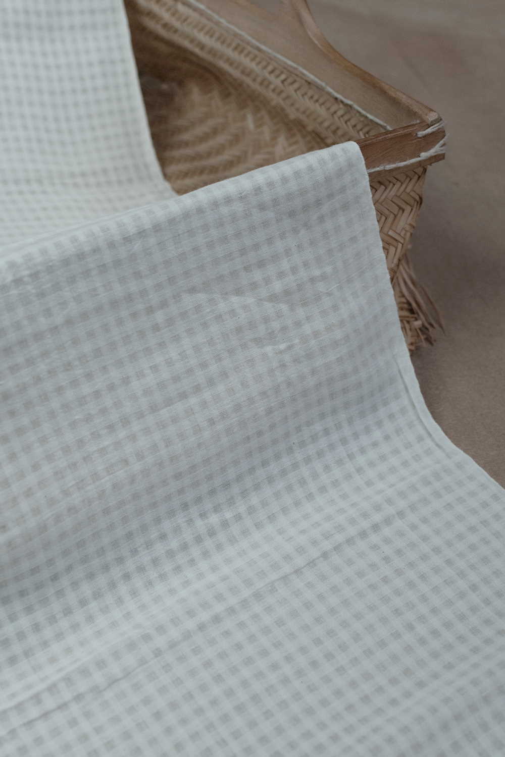 Coconut Cream - Checks Handwoven Cotton Fabric