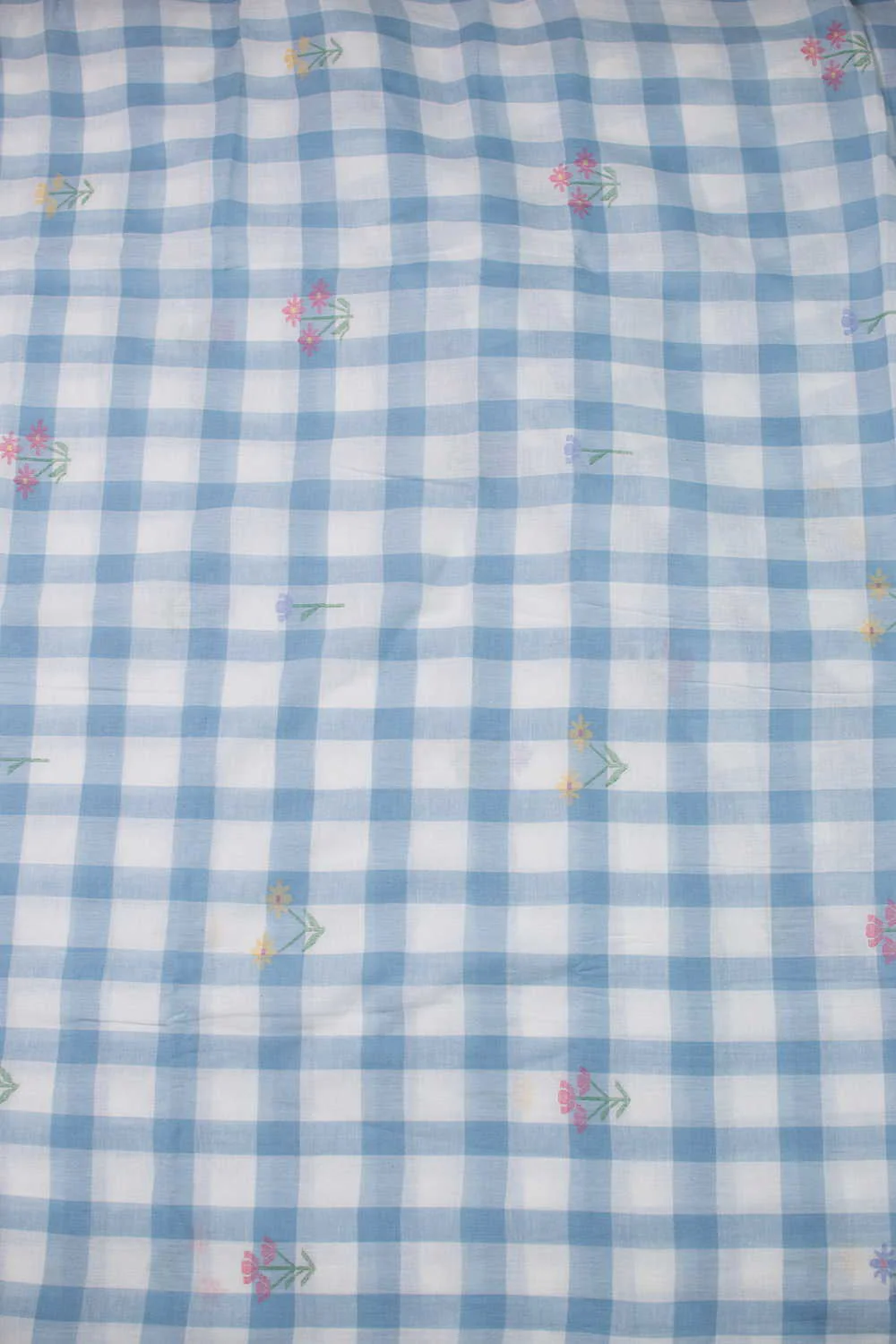 Powder Blue Bloom Checks Jamdani Cotton Fabric - Image 4