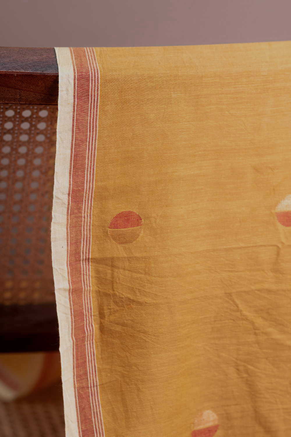Yellow Jamdani Cotton Fabric - Image 3