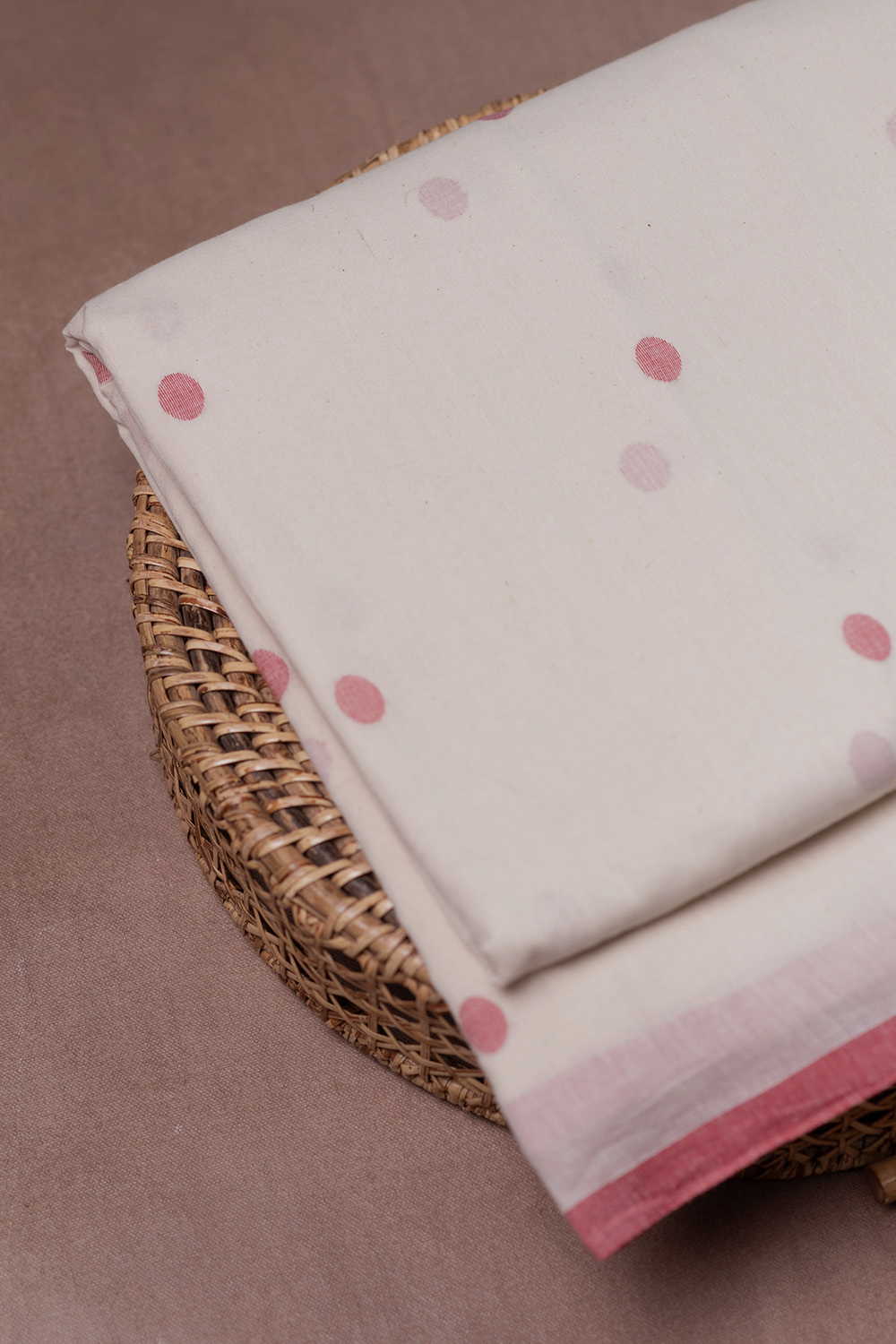 Maroon Butta - Cream Jamdani Cotton Fabric