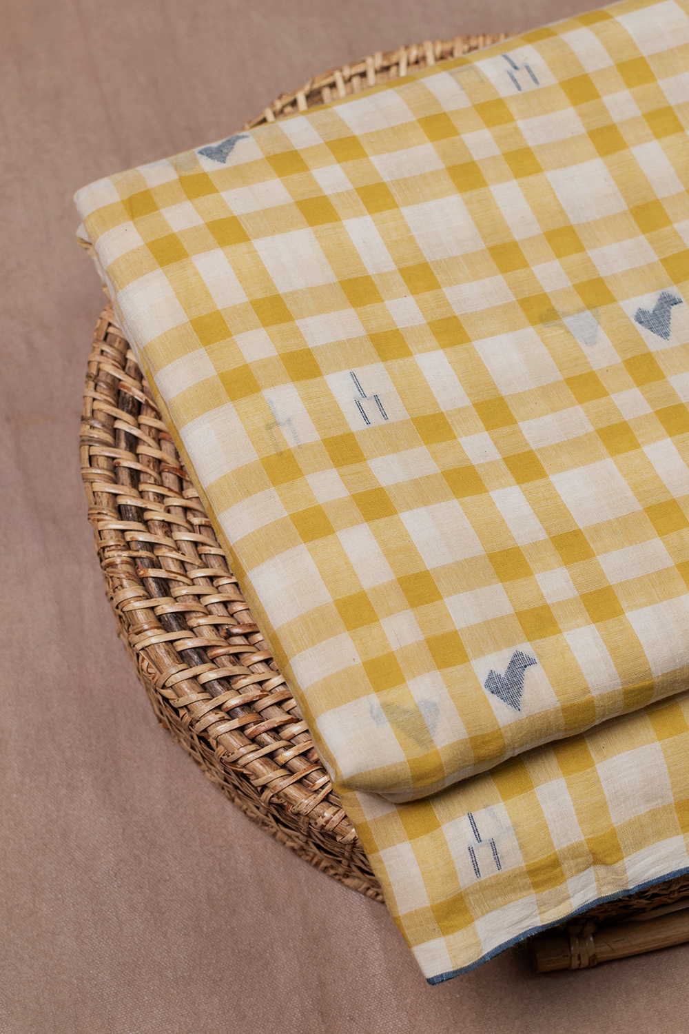 Yellow with Cream Checks Jamdani Cotton Fabric