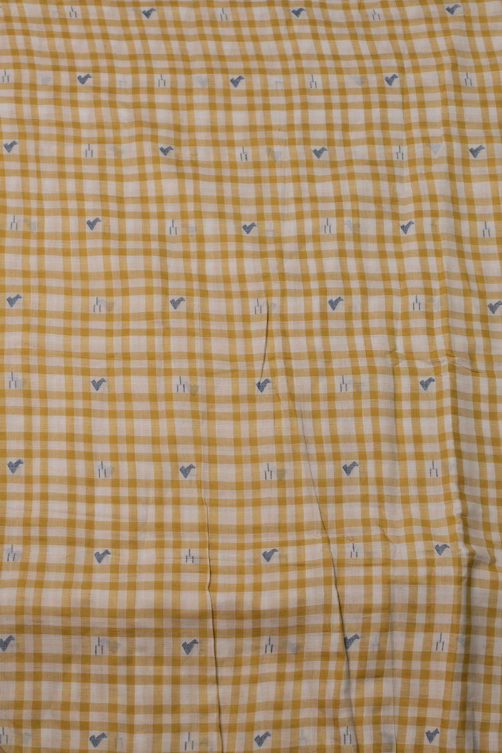 Yellow with Cream Checks Jamdani Cotton Fabric - Image 4