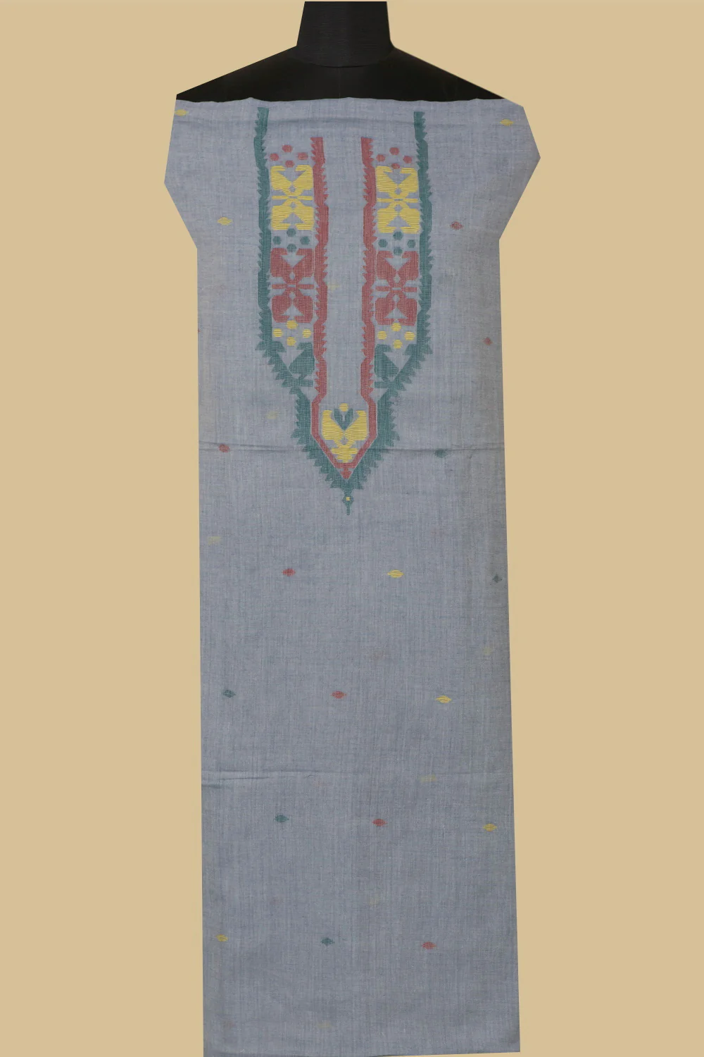 Faded Light Blue Jamdani Kurta Fabric - Image 4