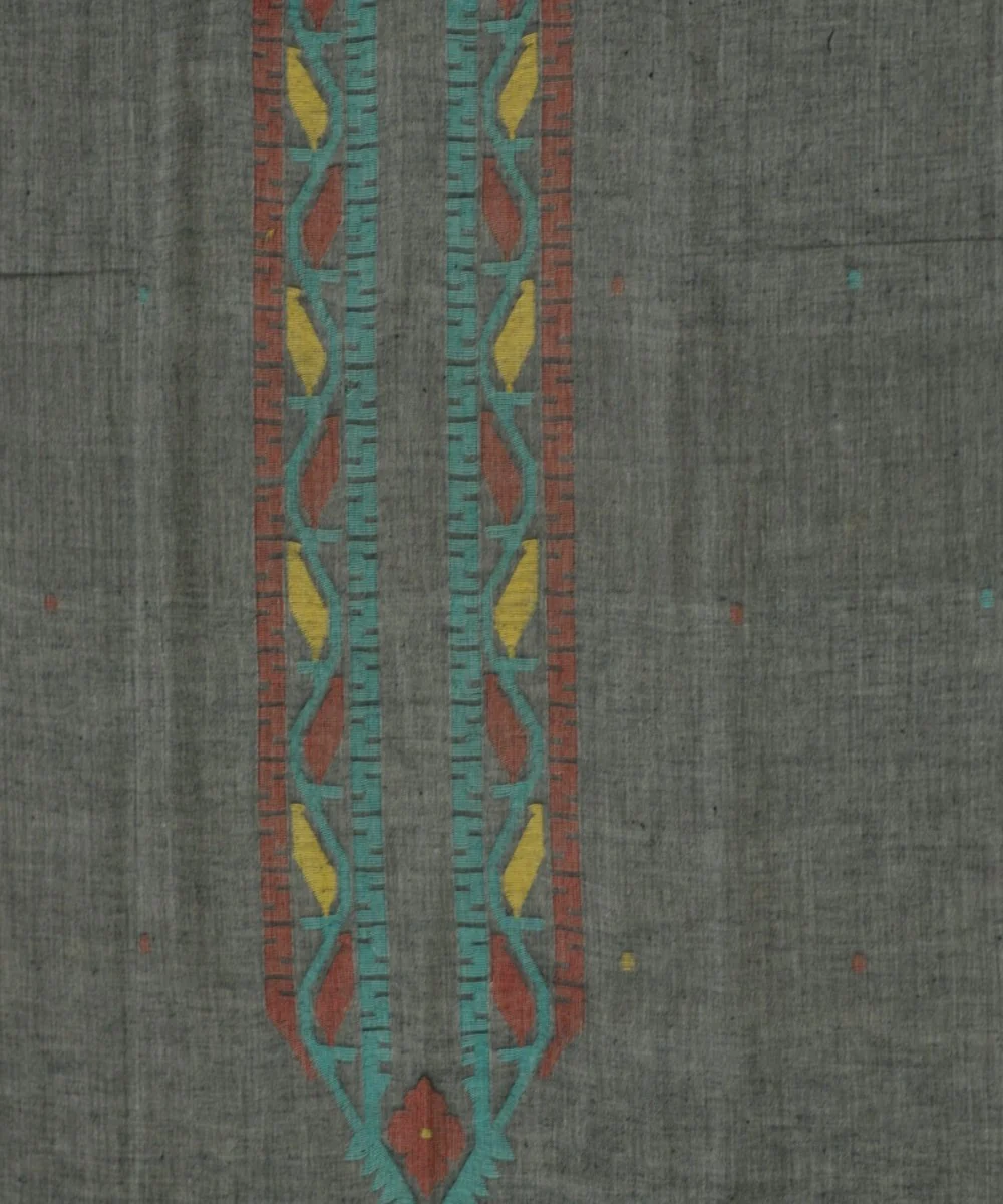 Dual Shaded Greyish Blue with White Jamdani Kurta Fabric - Image 3