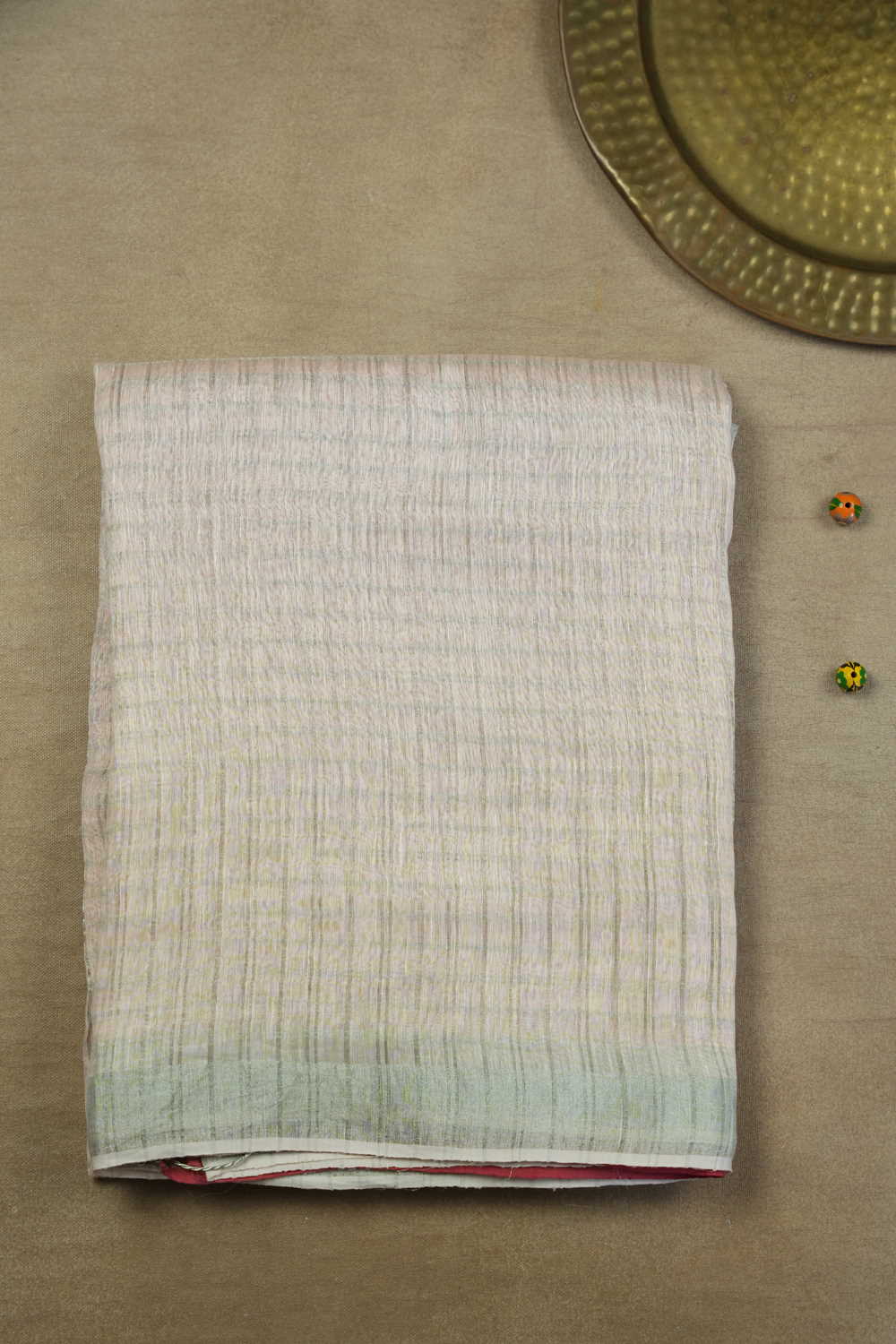 Creamy Mild Pink Handwoven Linen Silk saree