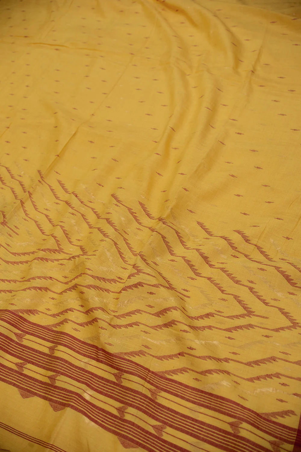 Yellow Jamdani Tussar Cotton saree - Image 3
