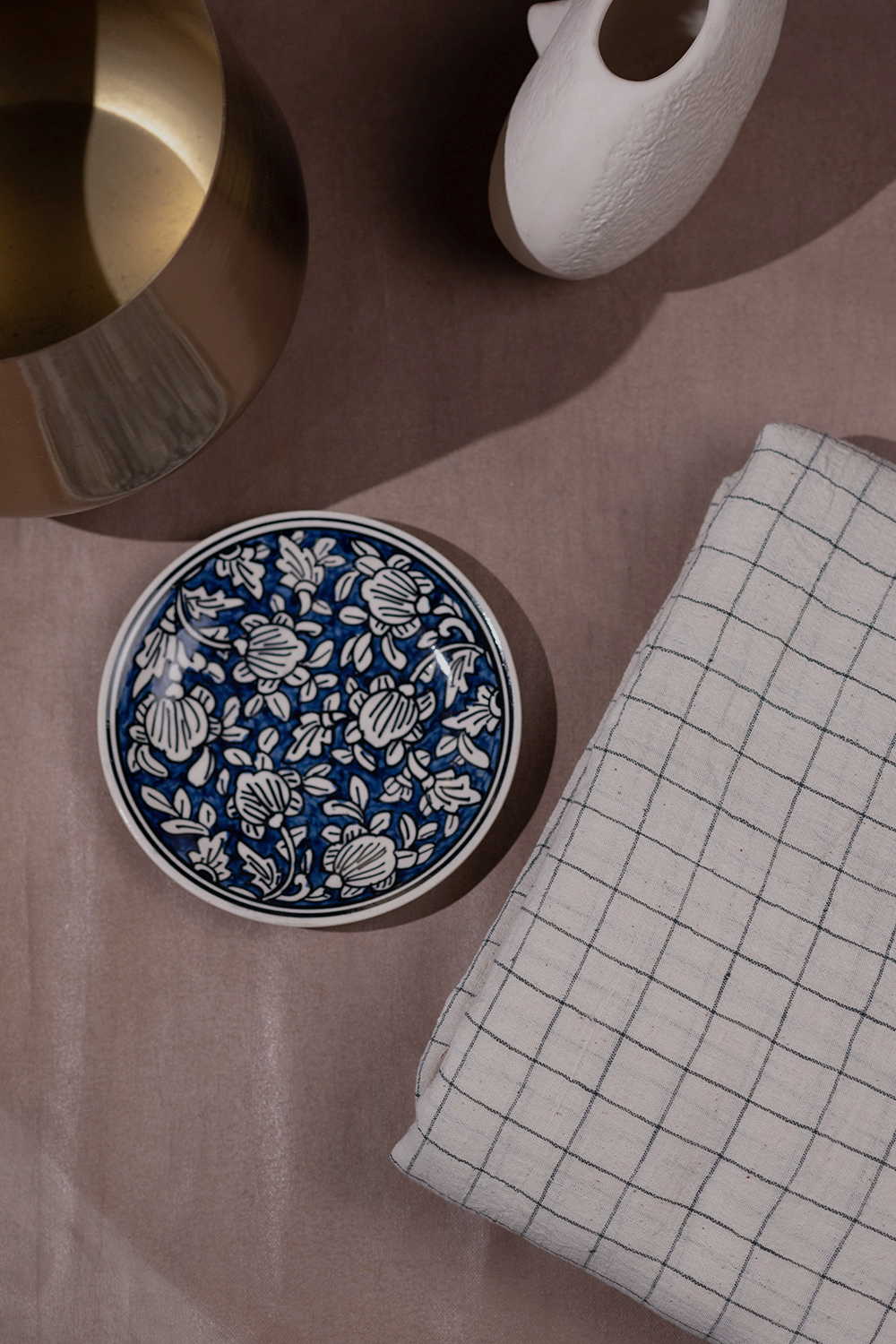 Snow Cream with Checks Kala Cotton Fabric