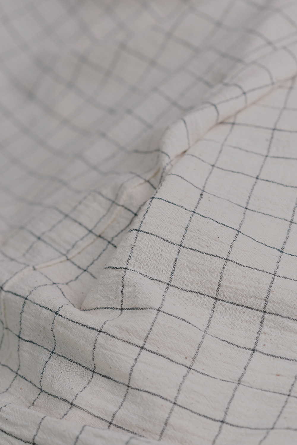 Snow Cream with Checks Kala Cotton Fabric - Image 3