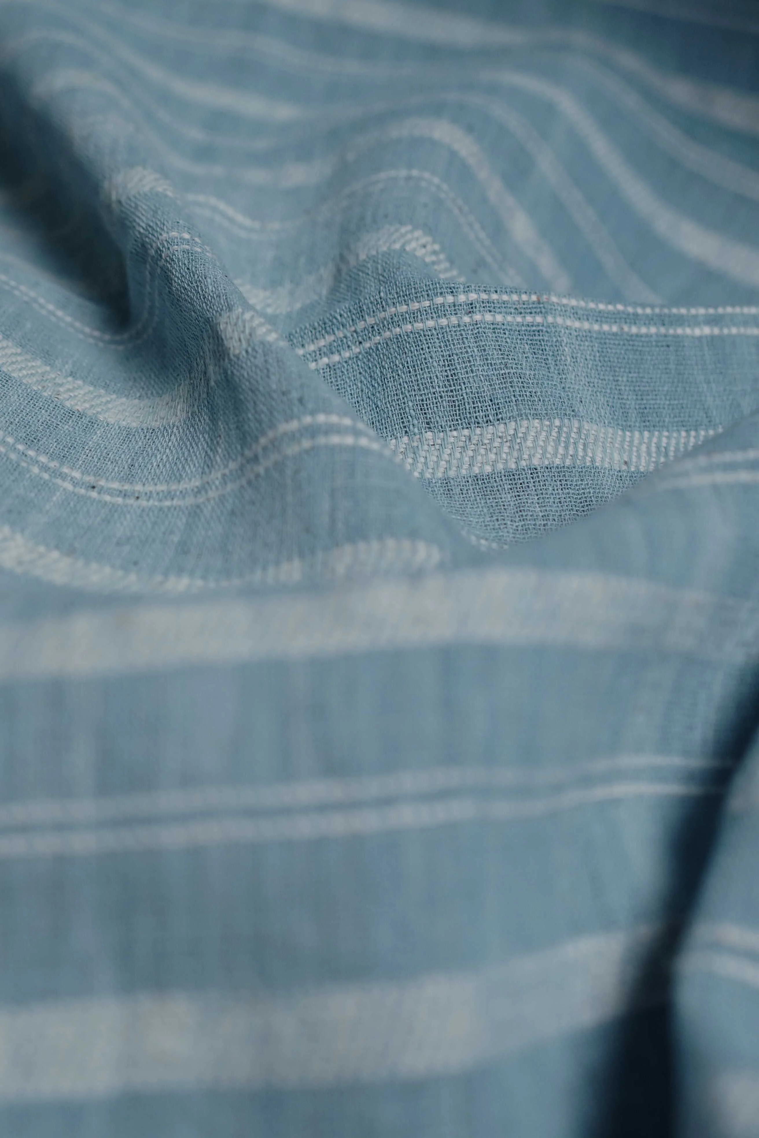 Cream Stripe on Blue Kala Cotton Fabric - Image 2