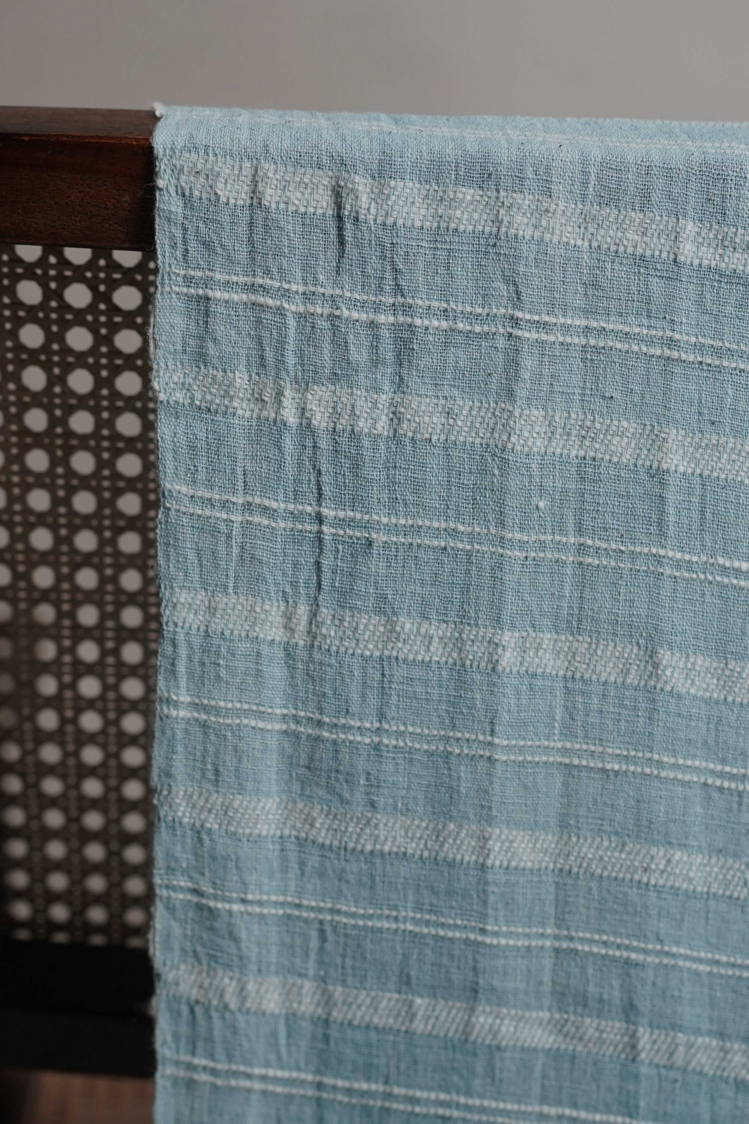 Cream Stripe on Blue Kala Cotton Fabric - Image 3