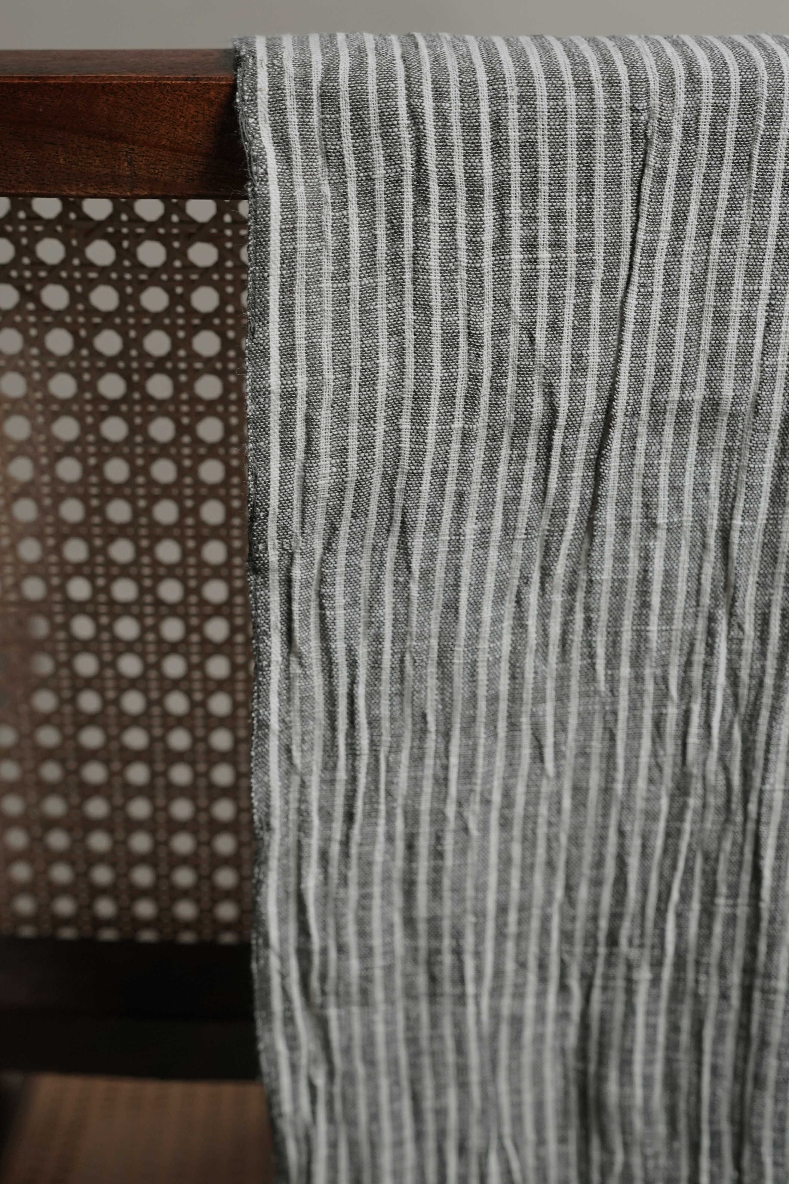 Stripes on Grey Kala Cotton Fabric - Image 3