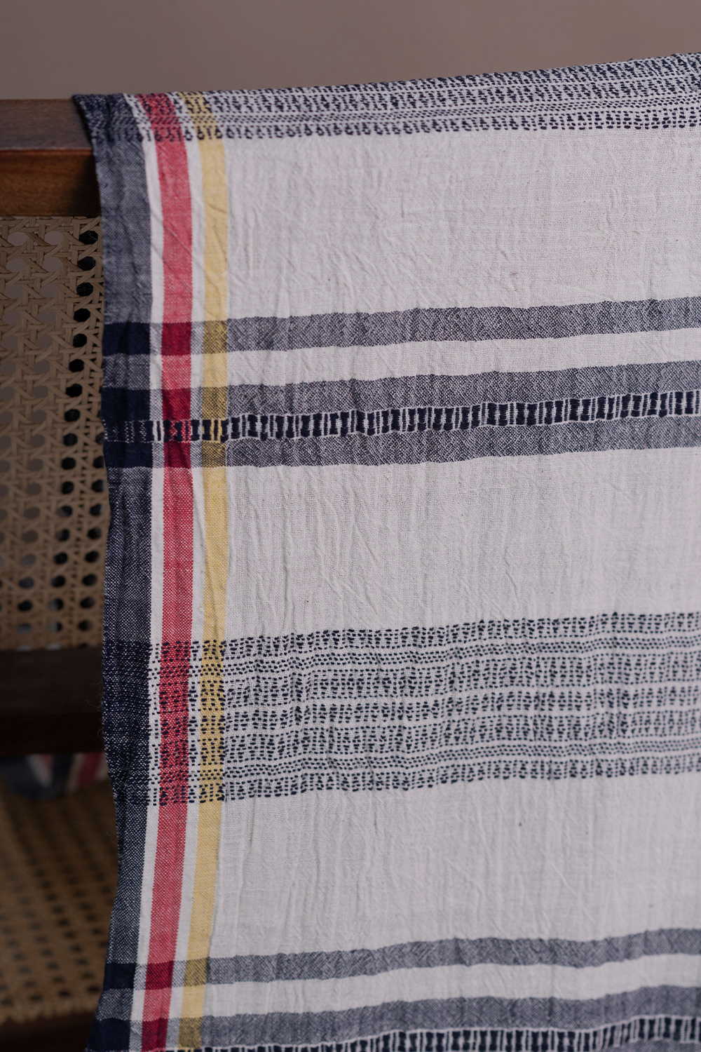 Stripe Patterned on Cream Kala Cotton Fabric