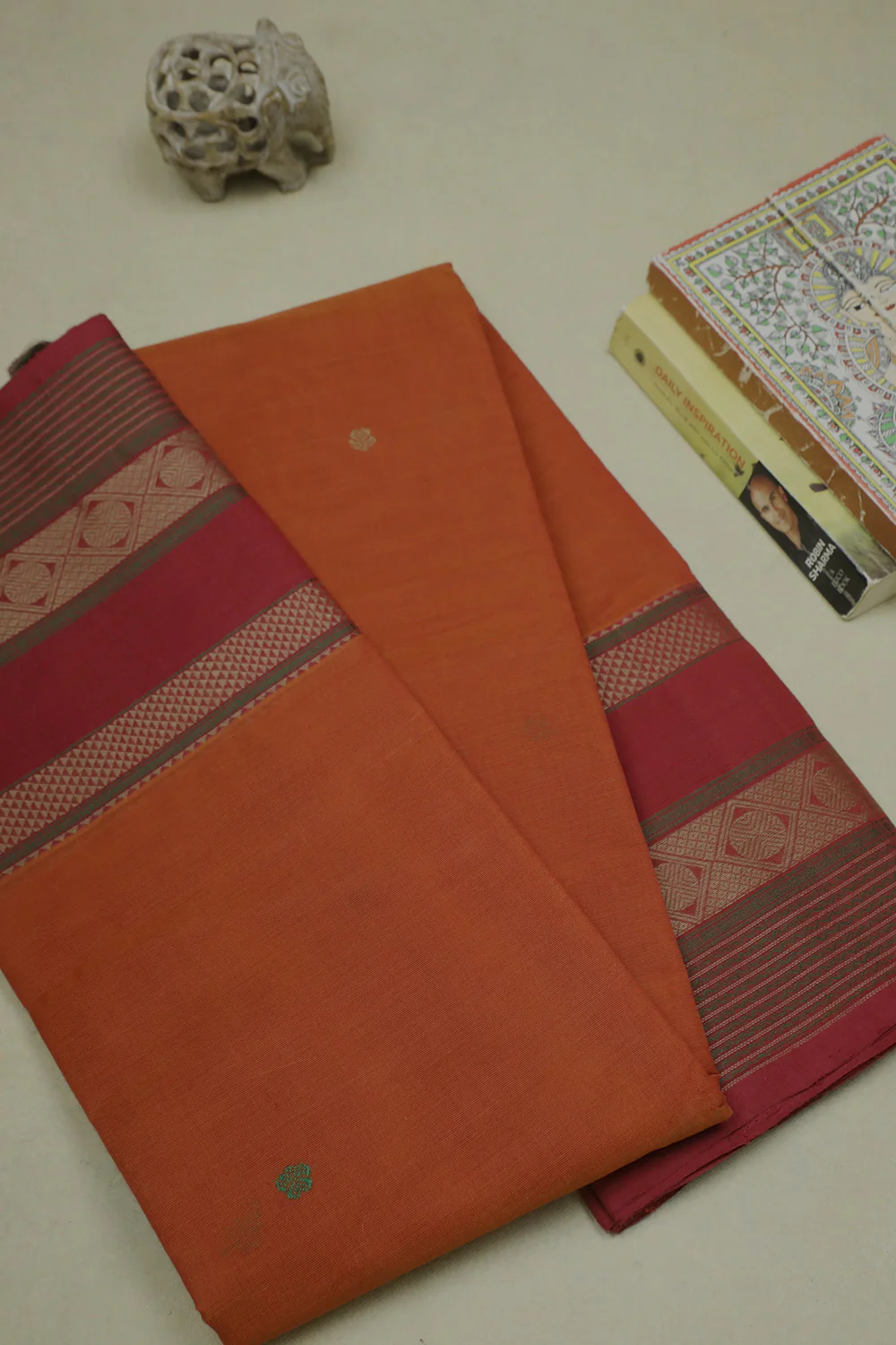 Dual Shaded Orange Kanchi cotton saree
