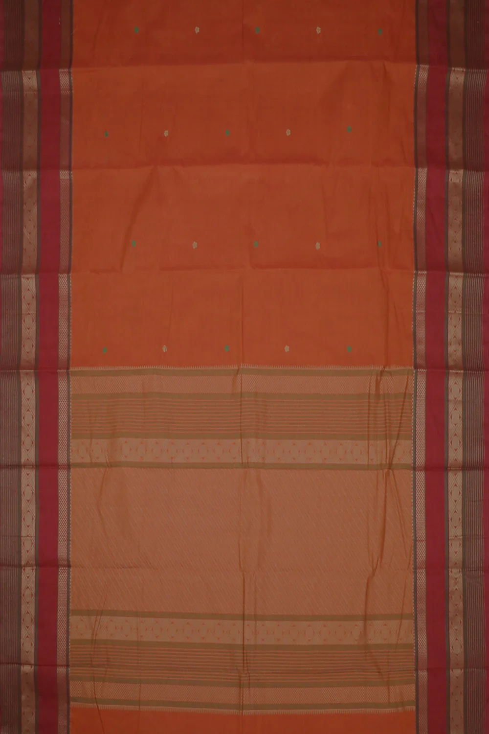 Dual Shaded Orange Kanchi cotton saree - Image 2