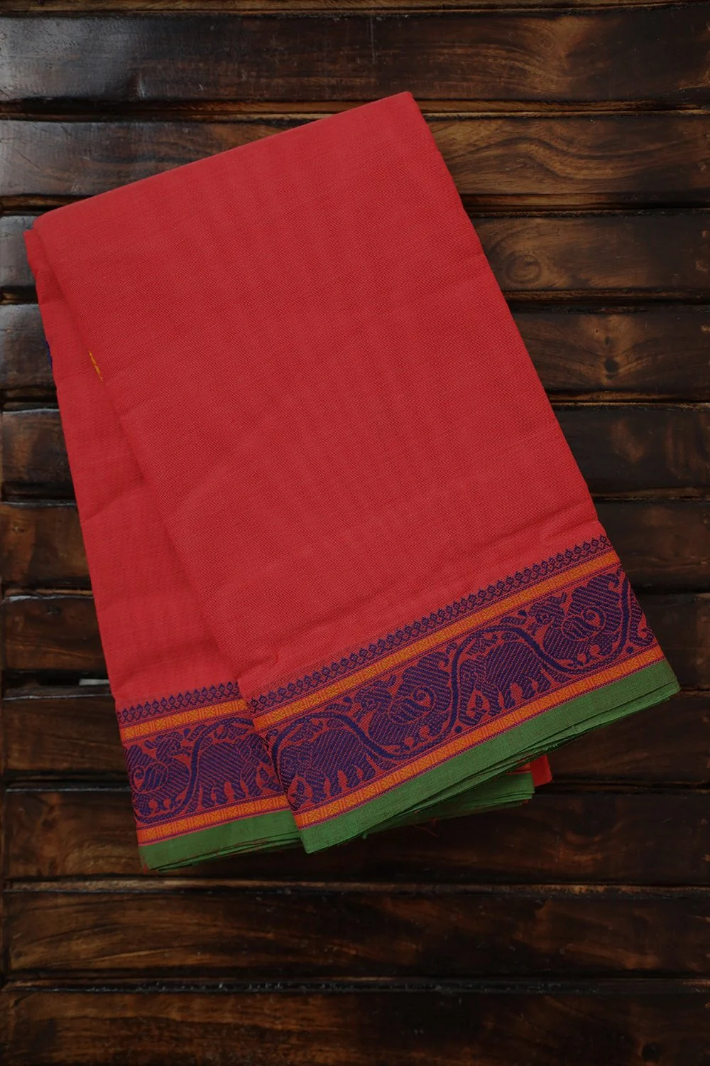 Dark Salmon Pink Kanchi Cotton Saree