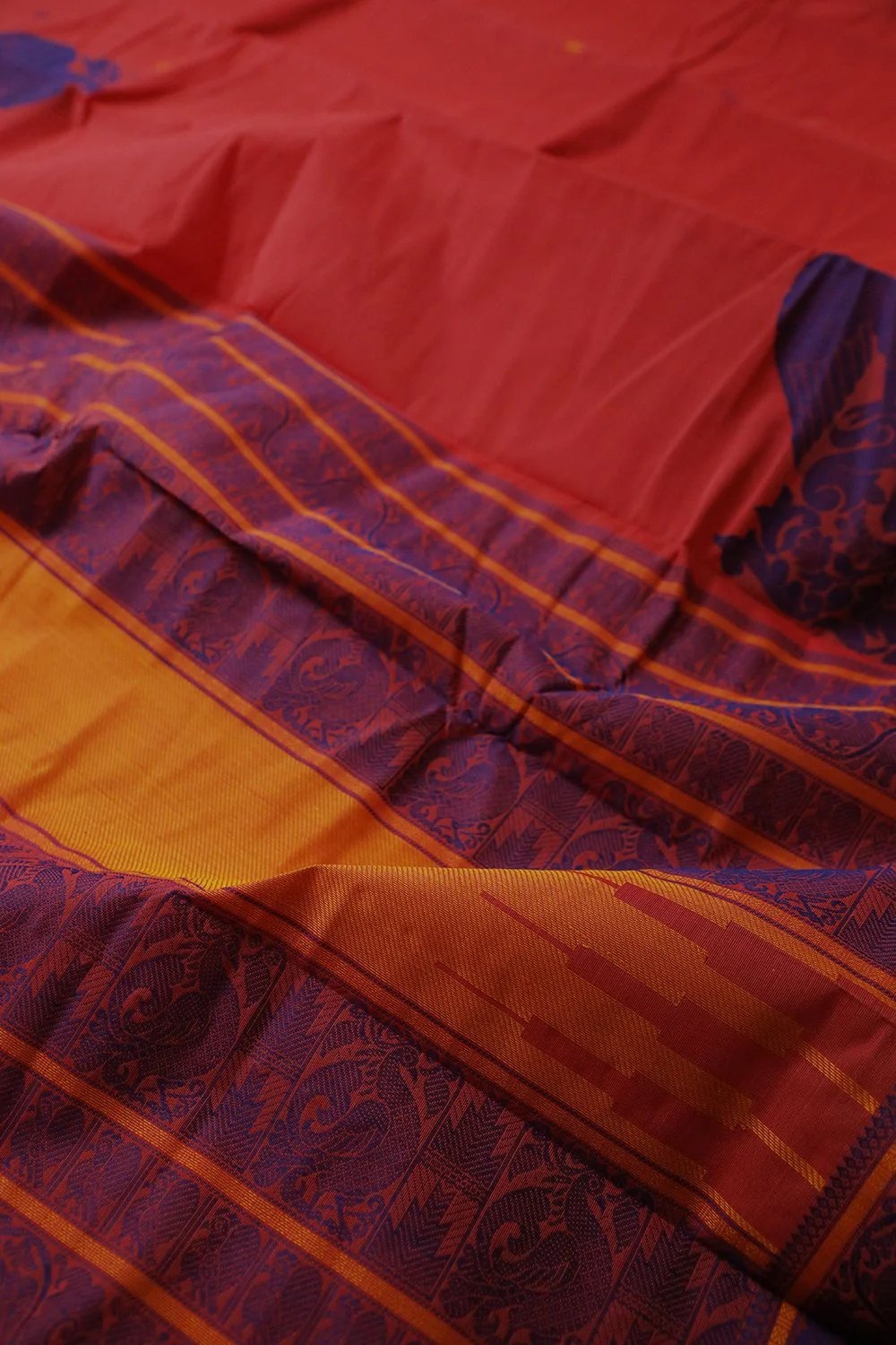 Dark Salmon Pink Kanchi Cotton Saree - Image 3