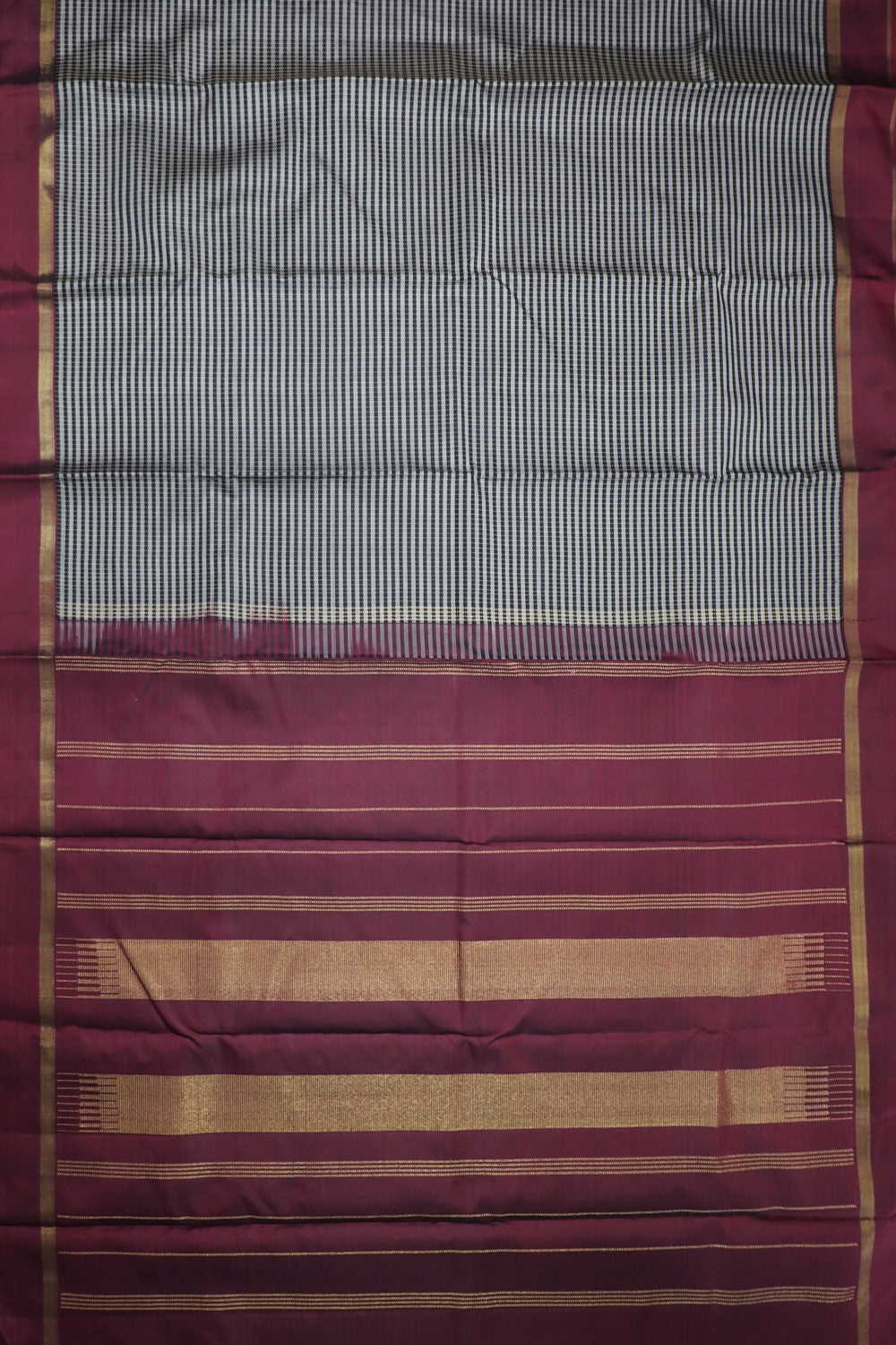 Grey Stripes on Black Kanchipuram Silk Saree - Image 2