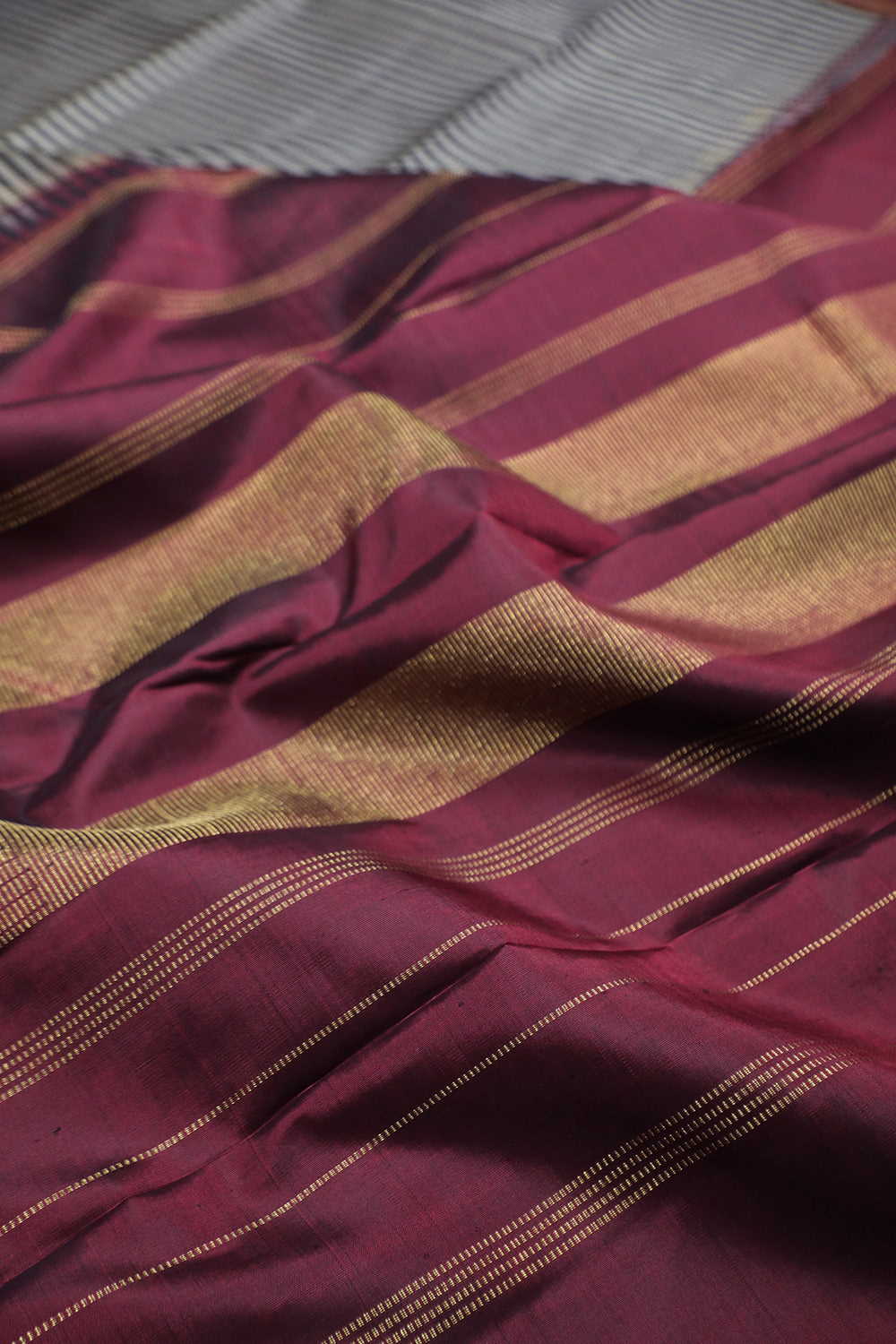 Grey Stripes on Black Kanchipuram Silk Saree - Image 3