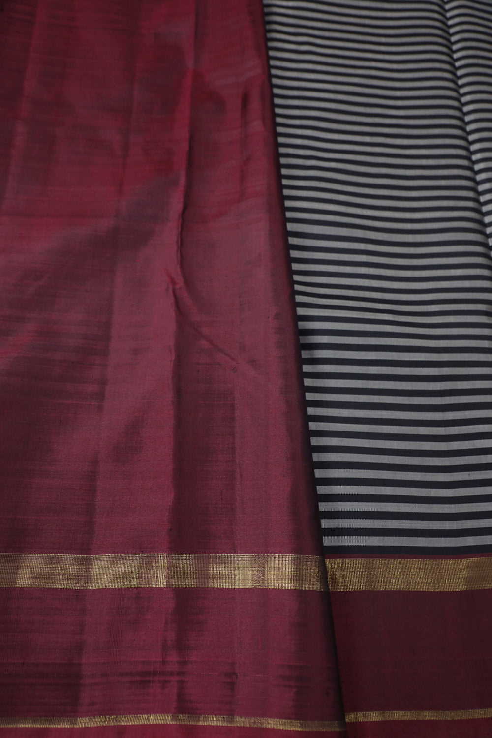 Grey Stripes on Black Kanchipuram Silk Saree - Image 4