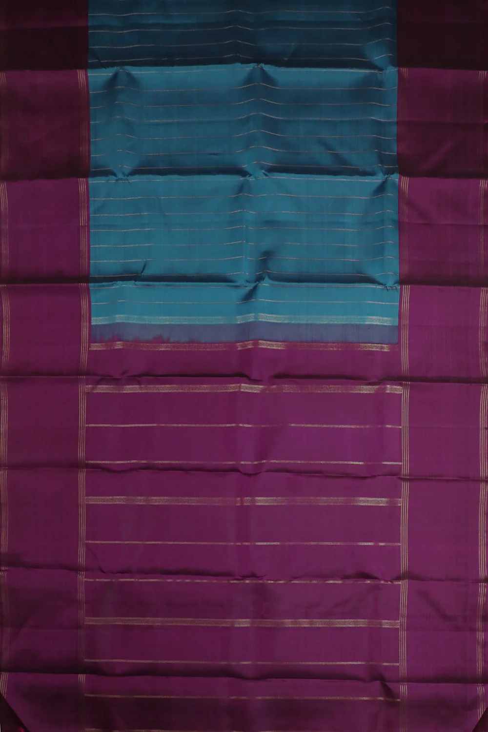 Stripes on Blue with Dark Pink Kanchipuram Silk Saree - Image 2
