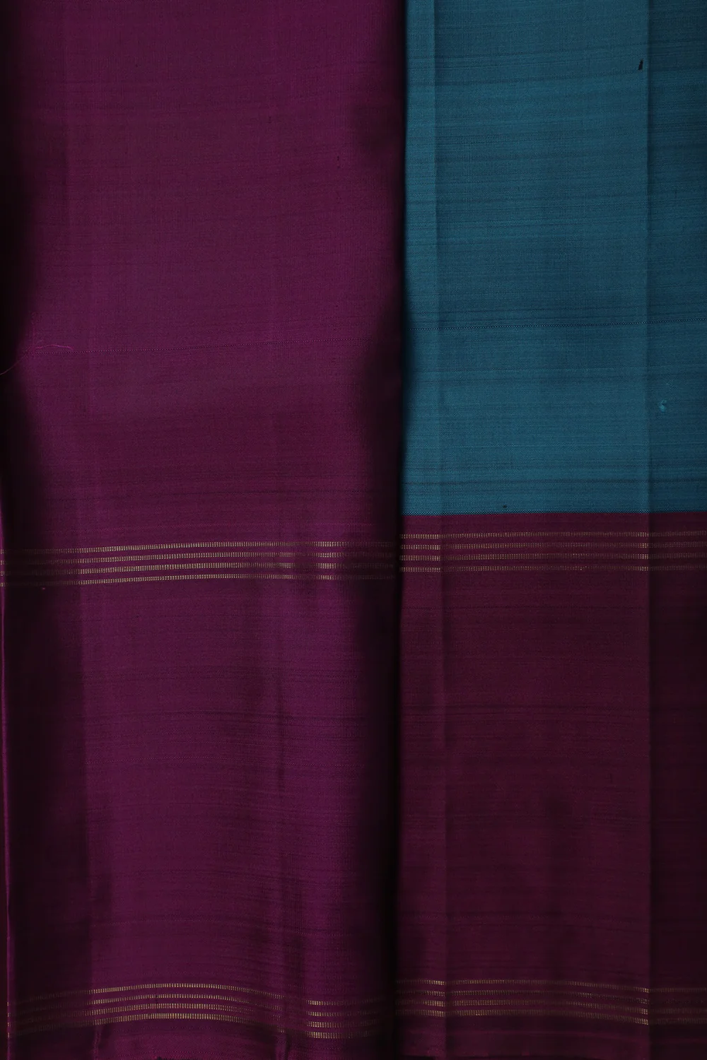 Stripes on Blue with Dark Pink Kanchipuram Silk Saree - Image 4