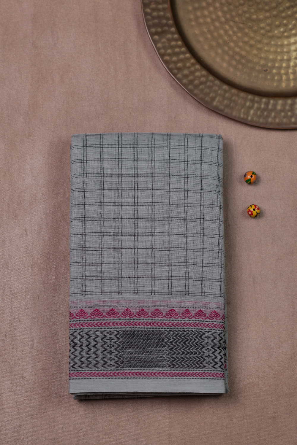 Grey with Checks Kanchipuram Cotton saree