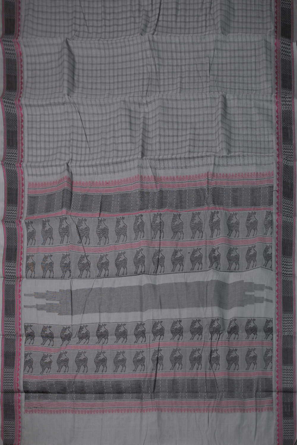 Grey with Checks Kanchipuram Cotton saree - Image 2