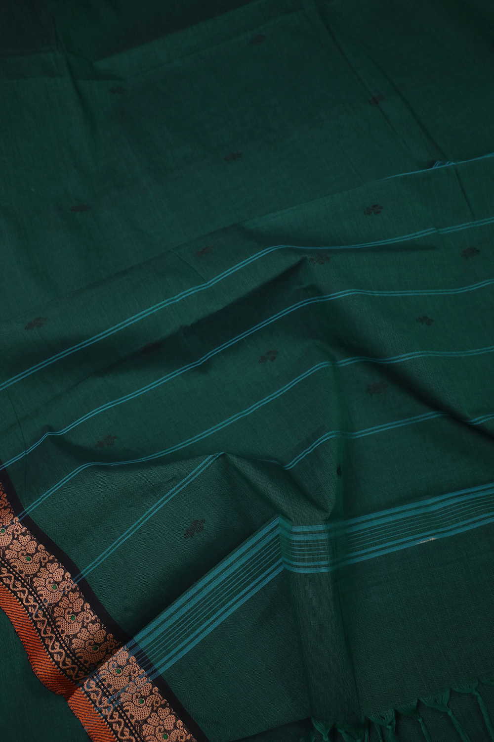 Deep Green Kanchipuram Cotton saree - Image 3