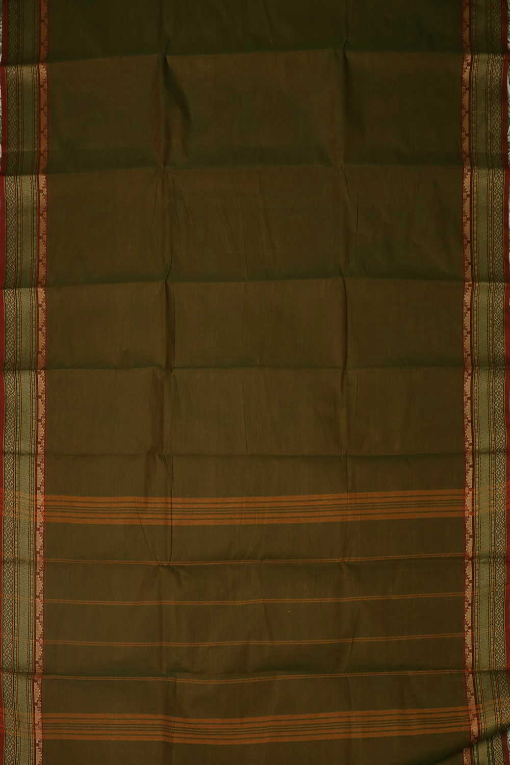 Olive Green With Tempke Border Kanchipuram Cotton saree - Image 2