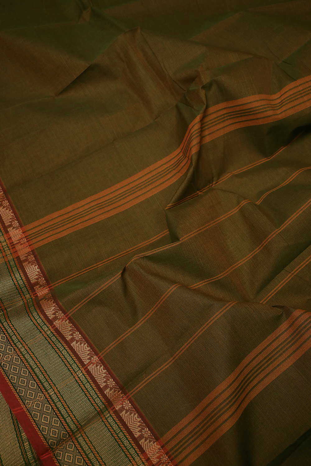 Olive Green With Tempke Border Kanchipuram Cotton saree - Image 3